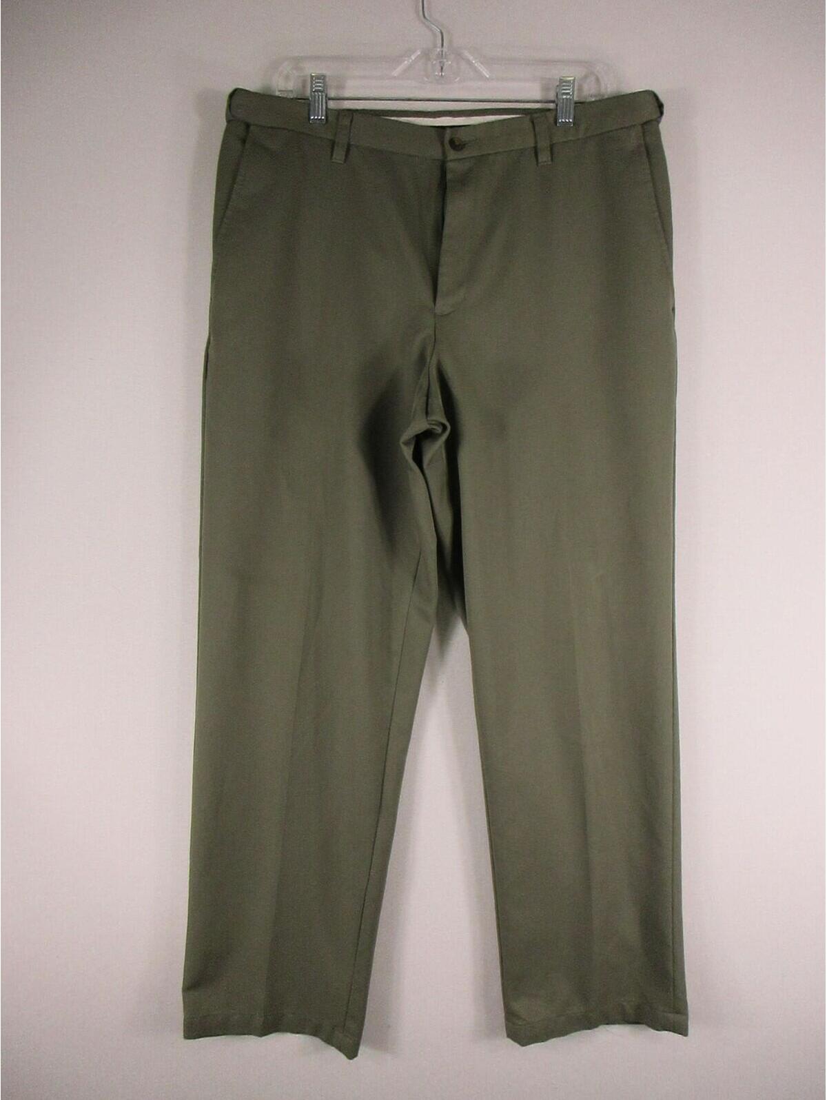 Haggar Pants Mens 36x32 Olive Flat Front Dress Slacks Polyester Classic Fit